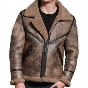 Men’s Brown Sheepskin Shearling Bomber Jacket