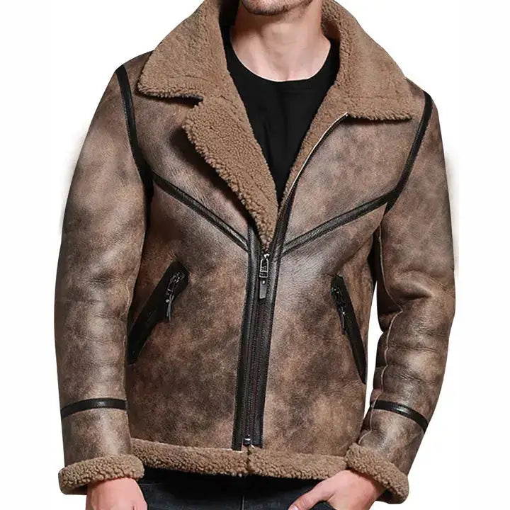 Men’s Brown Sheepskin Shearling Bomber Jacket