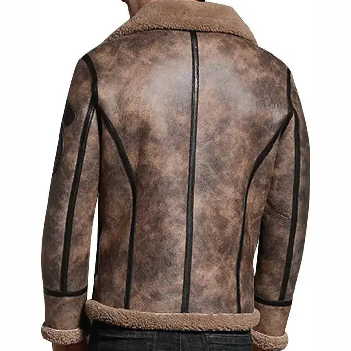 Men’s Brown Sheepskin Shearling Bomber Jacket - Image 2
