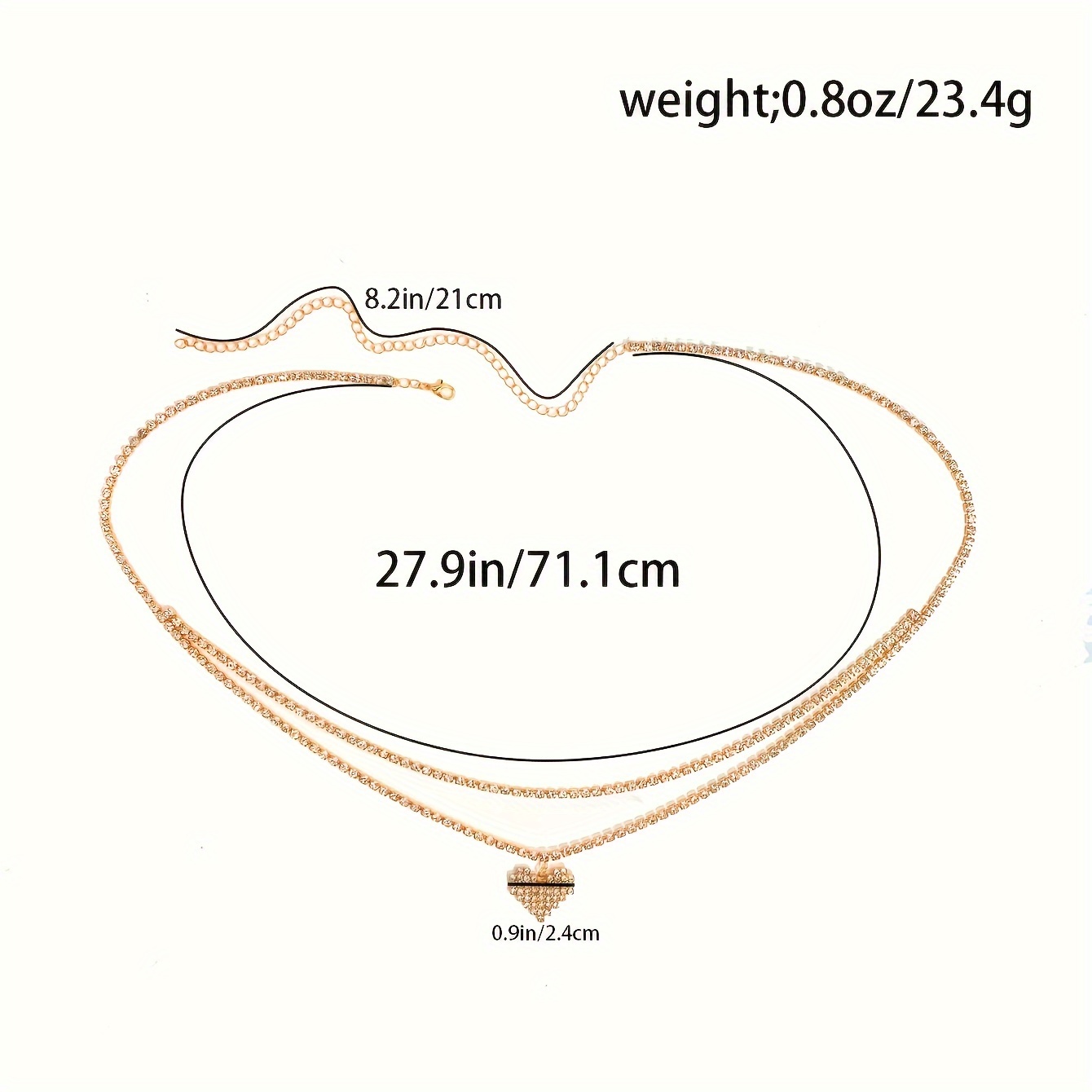 Multi-Layer Heart Waist Chain, Stylish Water Droplet Rhinestone Body Chain Accessory - Image 3