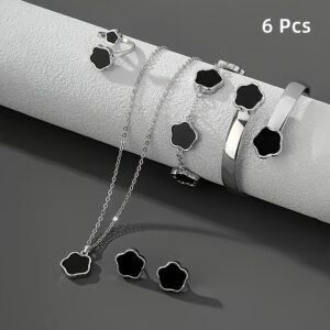 6pcs Lucky Flower 6pcs Jewelry Set: Pendant, Ring, Bracelet, Earrings & Floral Pieces