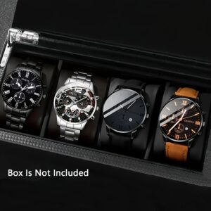 4-Piece Men's Fashion Watch Set, Quartz Sports Watch with Round Zinc Alloy Case, Faux Leather and Stainless Steel Straps