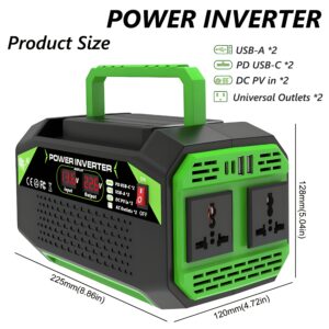 1000W/600W 12V to 110V/220V Power Inverter Featuring a Smart Display, Universal Socket, Dual AC Outlets, 2 USB Ports, 2 Type-C Ports, And 2 DC Ports, Along with a 12V Vehicle Plug And Battery Clips. Battery Not Included, Suitable for Home Use, Rvs