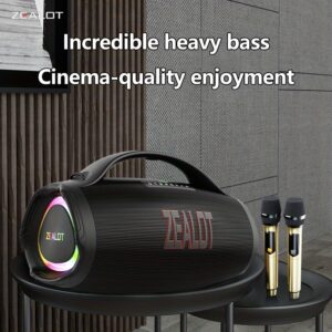ZEALOT 160W Wireless Speaker with 7.2 Surround Sound, 60H Long Battery Life, Fast Charging, Reverse Charging, Deep Bass & Passive Radiators, Portable Handle, Two Wireless Microphones - Outdoor Beach Party, Camping, Picnics, Beach Accessories, Camping Audio Gear, Stylish Audio Gear, Highquality Audio