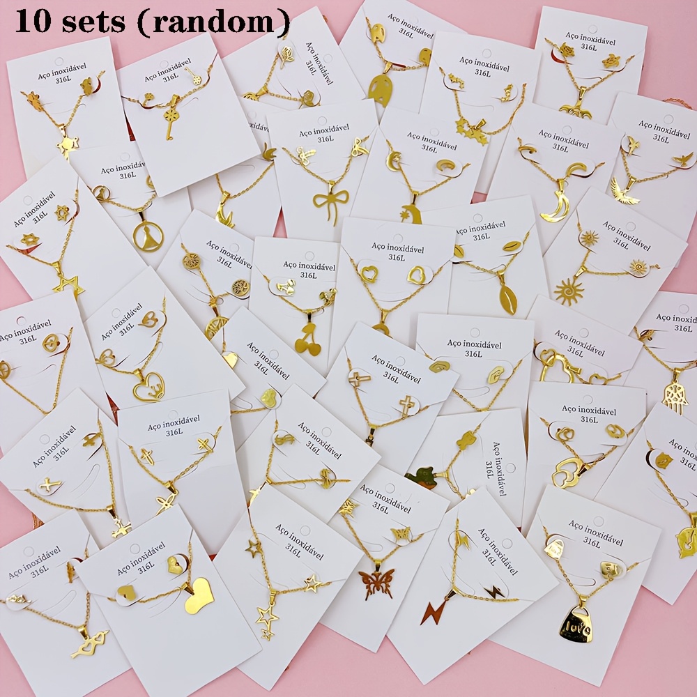 10 Sets of Minimalist Stainless Steel Women's Earrings and Necklace Sets - Image 5