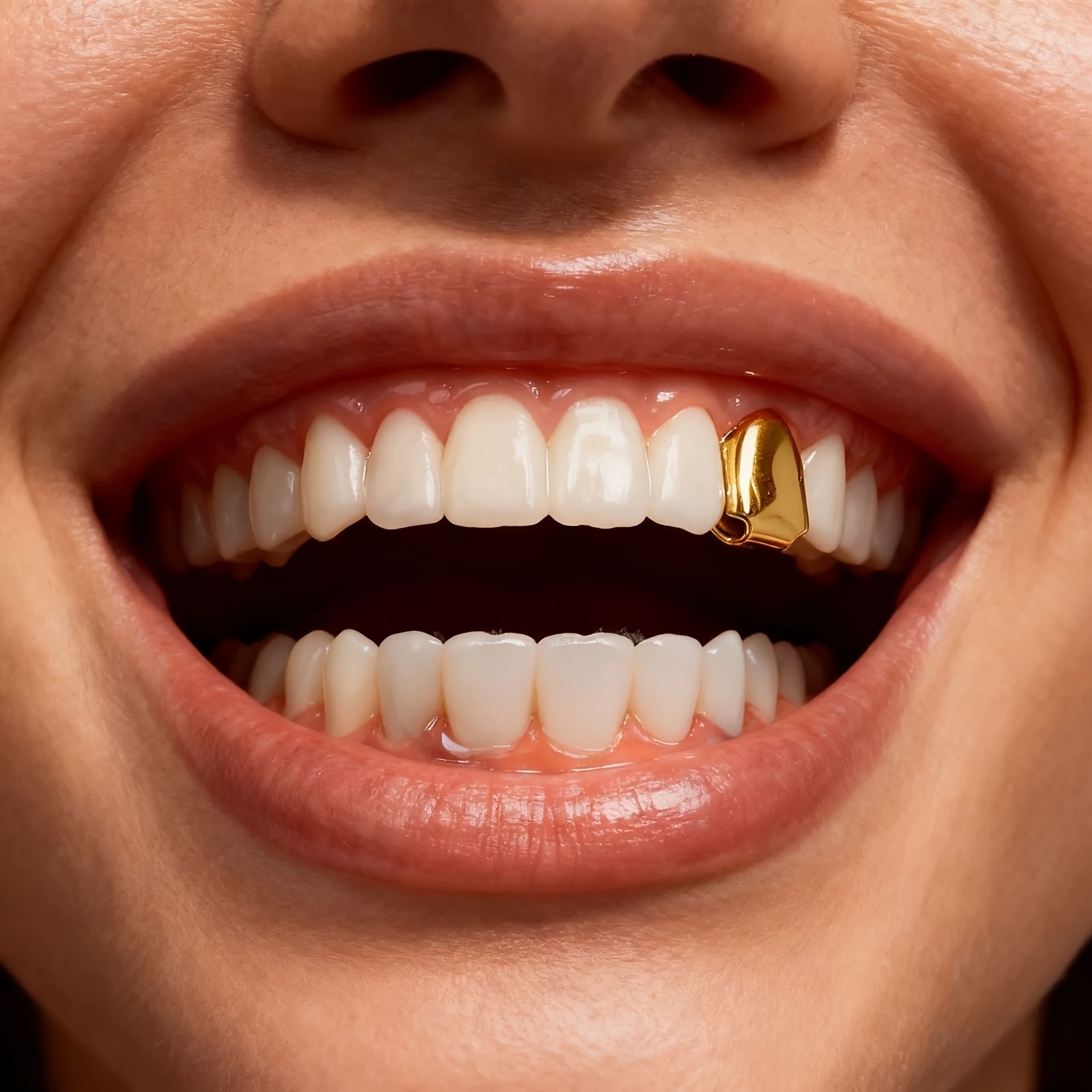 A Single Golden Tooth Grill for Hip-Hop, Exaggerated Style for Both Men And Women, Featuring Side Dental Decorations - Image 8
