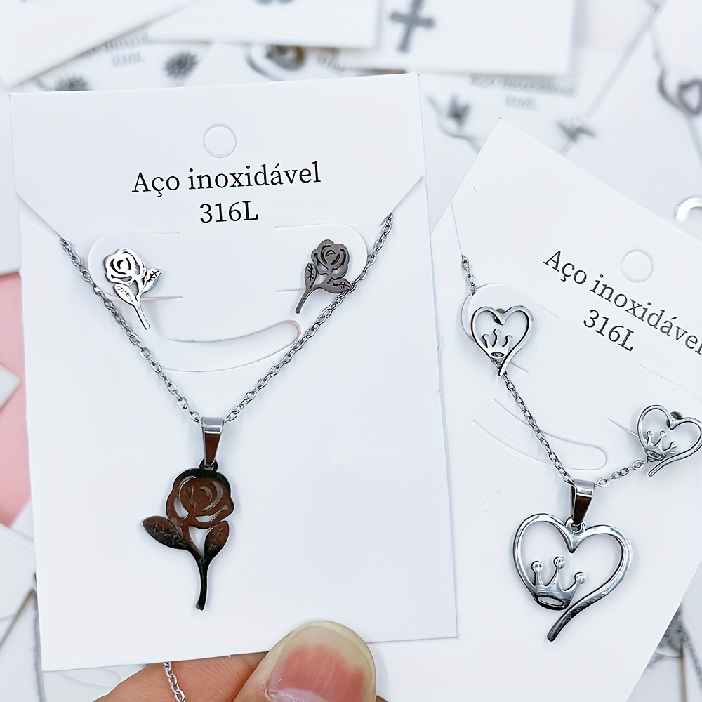 10 Sets of Minimalist Stainless Steel Women's Earrings and Necklace Sets - Image 12