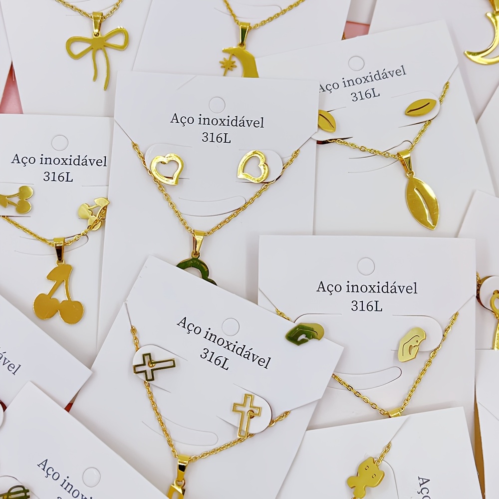 10 Sets of Minimalist Stainless Steel Women's Earrings and Necklace Sets - Image 2