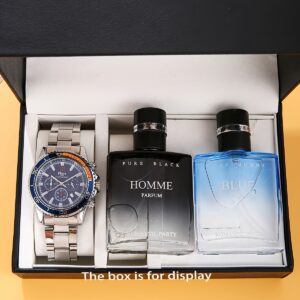 A Set of 3 Casual And Stylish Quartz Watches for Men, Paired with Perfume, Making It a Perfect Gift Choice for Father'S Day, Thanksgiving, Birthday Parties, And Other Festive Occasions