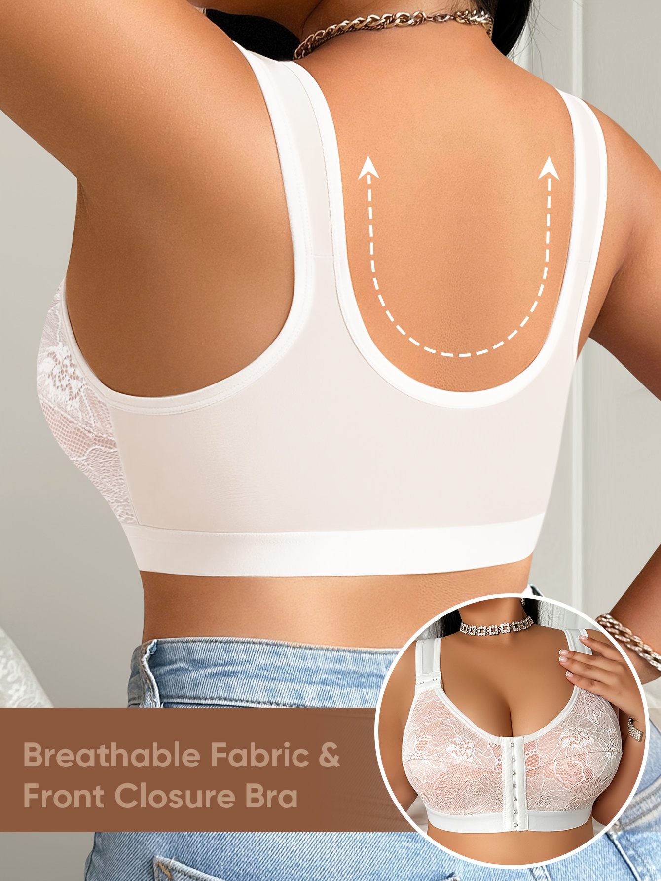 Plus Size Caramel Seamless Wireless Bra for Women - Full Coverage, Sizes 0XL-4XL Available, Lace Craftsmanship, No Padding, Medium Elasticity, Solid Color Front Closure Design, Soft Texture, Body-Fitting Anti-Sagging, Comfortable Seamless Bra, Hand - Image 10