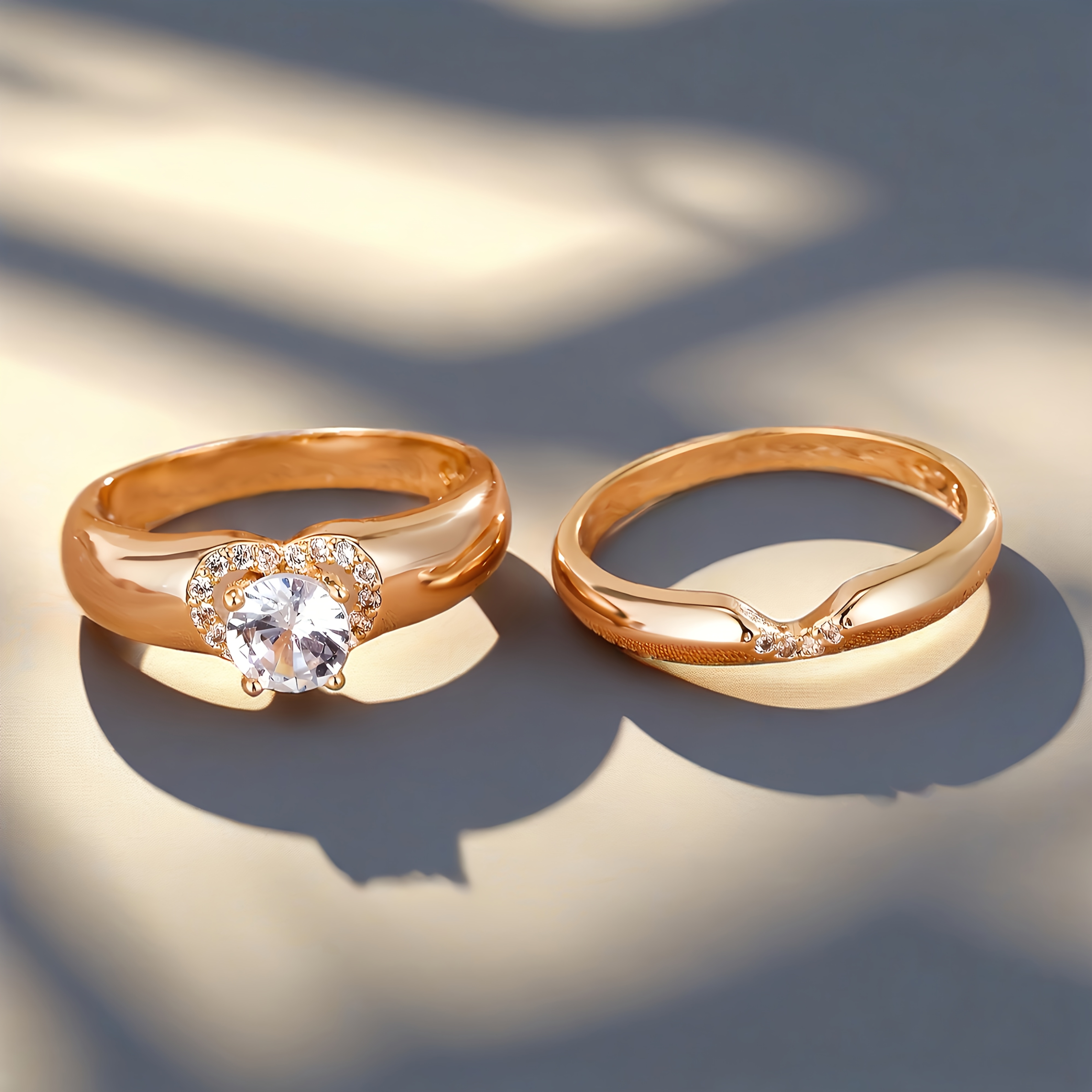 French Romantic Minimalist Heart-Shaped Couple Rings - Image 4