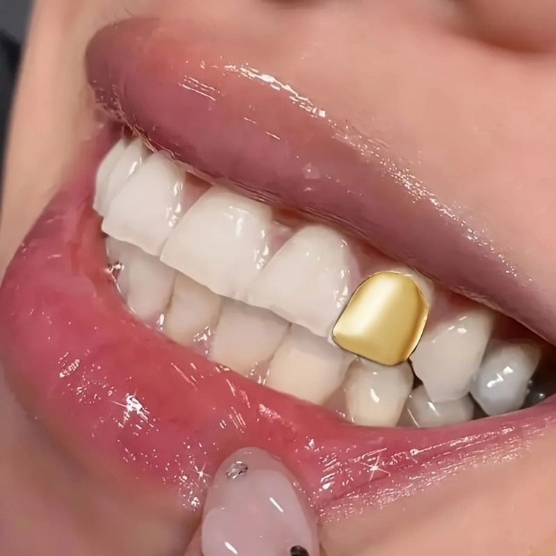 A Single Golden Tooth Grill for Hip-Hop, Exaggerated Style for Both Men And Women, Featuring Side Dental Decorations - Image 10