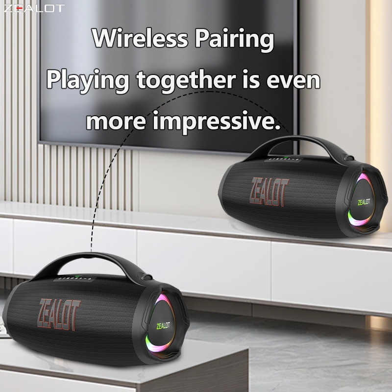 ZEALOT 160W Wireless Speaker with 7.2 Surround Sound, 60H Long Battery Life, Fast Charging, Reverse Charging, Deep Bass & Passive Radiators, Portable Handle, Two Wireless Microphones - Outdoor Beach Party, Camping, Picnics, Beach Accessories, Camping Audio Gear, Stylish Audio Gear, Highquality Audio - Image 5