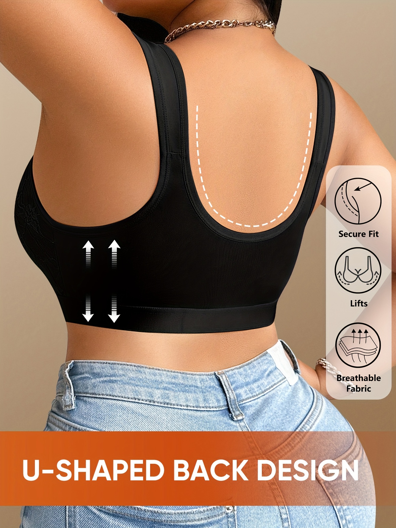 Plus Size Caramel Seamless Wireless Bra for Women - Full Coverage, Sizes 0XL-4XL Available, Lace Craftsmanship, No Padding, Medium Elasticity, Solid Color Front Closure Design, Soft Texture, Body-Fitting Anti-Sagging, Comfortable Seamless Bra, Hand - Image 8