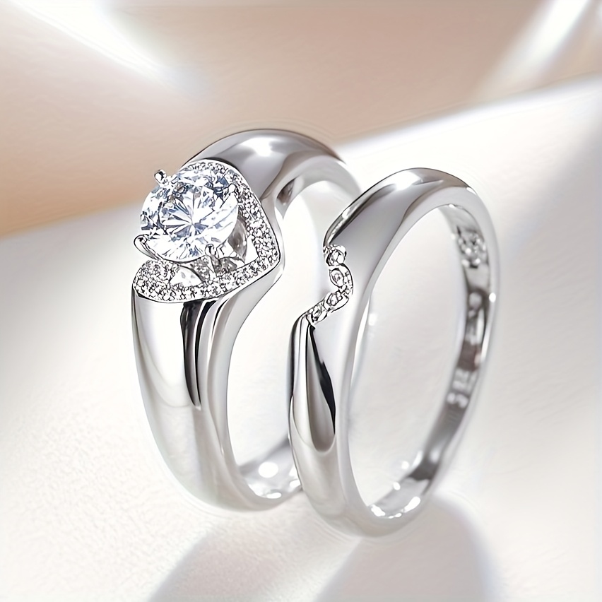 French Romantic Minimalist Heart-Shaped Couple Rings - Image 2