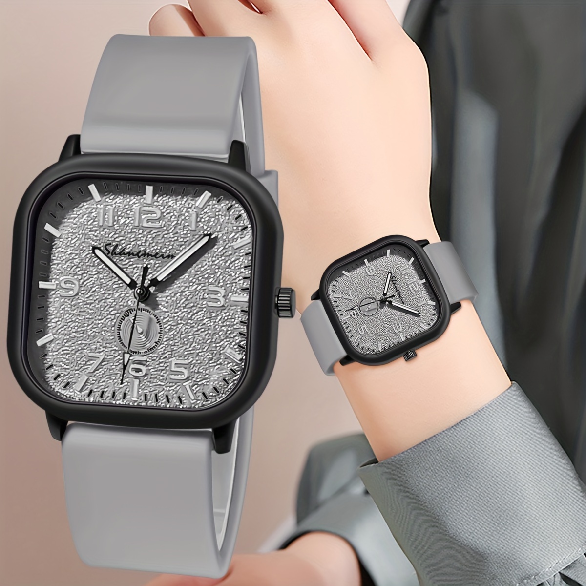 Stylish Minimalist Square Silicone Strap Quartz Watch for Women, Unisex Men's Watch with Alloy Case, Business Casual