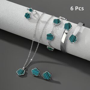 6pcs Lucky Flower 6pcs Jewelry Set: Pendant, Ring, Bracelet, Earrings & Floral Pieces blooming design symbolizes luck, versatile for all occasions, elegant and charming, ideal for gifting or self-adornment. Five Leaf Clover Five Leaf Petal Design
