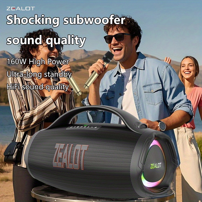 ZEALOT 160W Wireless Speaker with 7.2 Surround Sound, 60H Long Battery Life, Fast Charging, Reverse Charging, Deep Bass & Passive Radiators, Portable Handle, Two Wireless Microphones - Outdoor Beach Party, Camping, Picnics, Beach Accessories, Camping Audio Gear, Stylish Audio Gear, Highquality Audio - Image 3