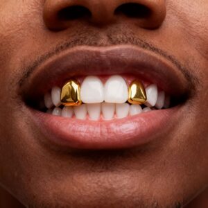 A Single Golden Tooth Grill for Hip-Hop, Exaggerated Style for Both Men And Women, Featuring Side Dental Decorations