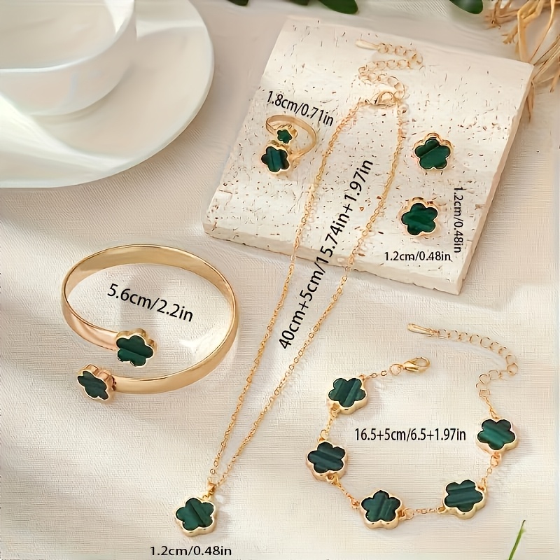 6pcs Lucky Flower 6pcs Jewelry Set: Pendant, Ring, Bracelet, Earrings & Floral Pieces - Image 3