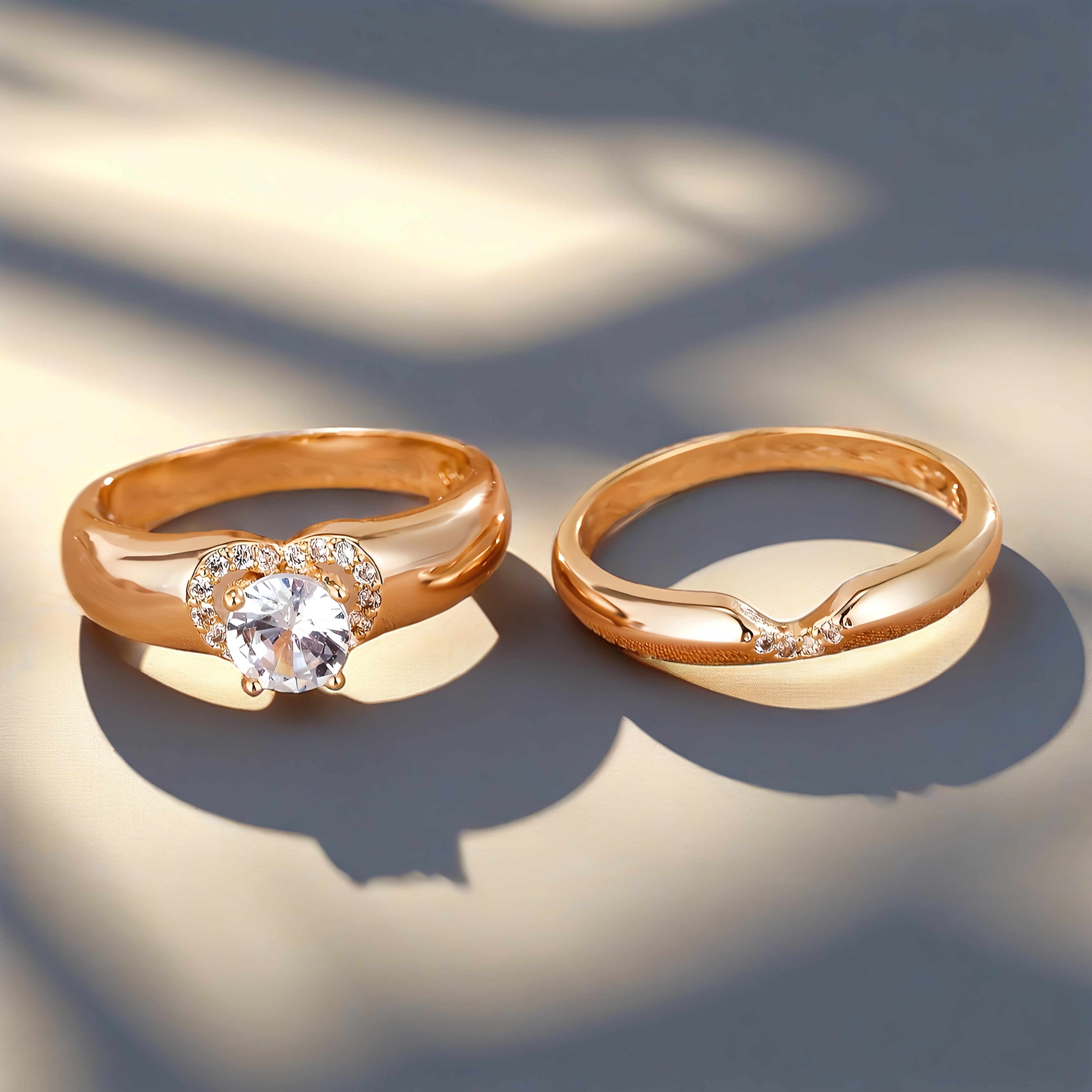 French Romantic Minimalist Heart-Shaped Couple Rings - Image 3