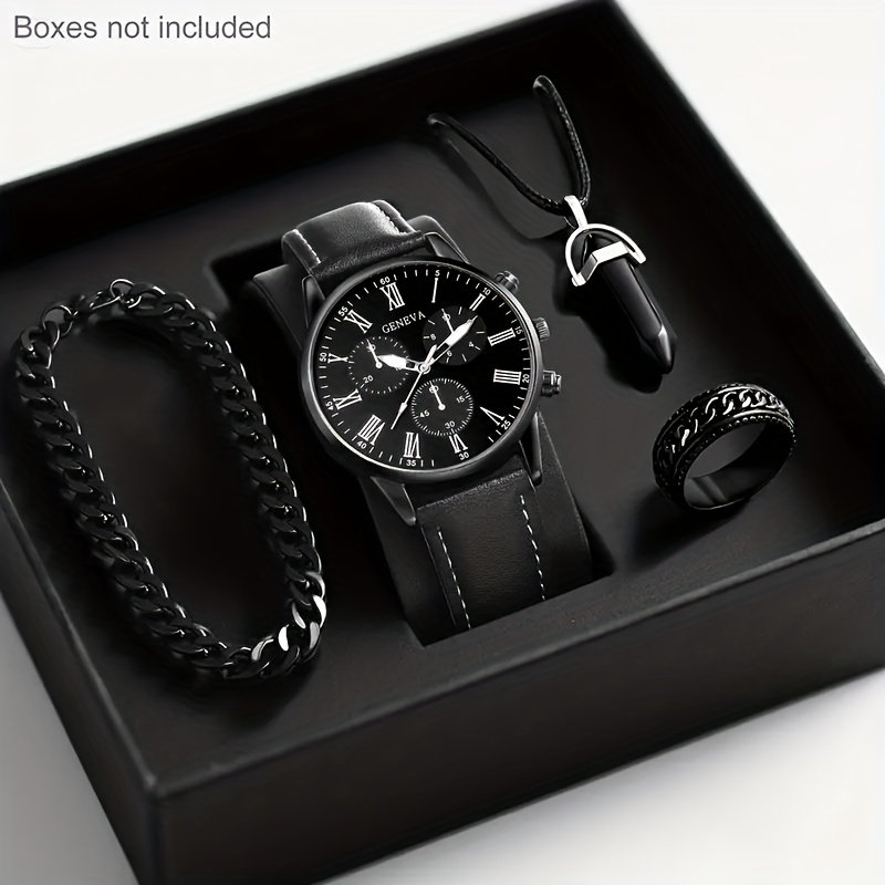 A Quartz Wristwatch, Comfortable to Wear, an Ideal Gift Choice, and a Set of 3 Accessories: a Ring, a Necklace, and a Bracelet
