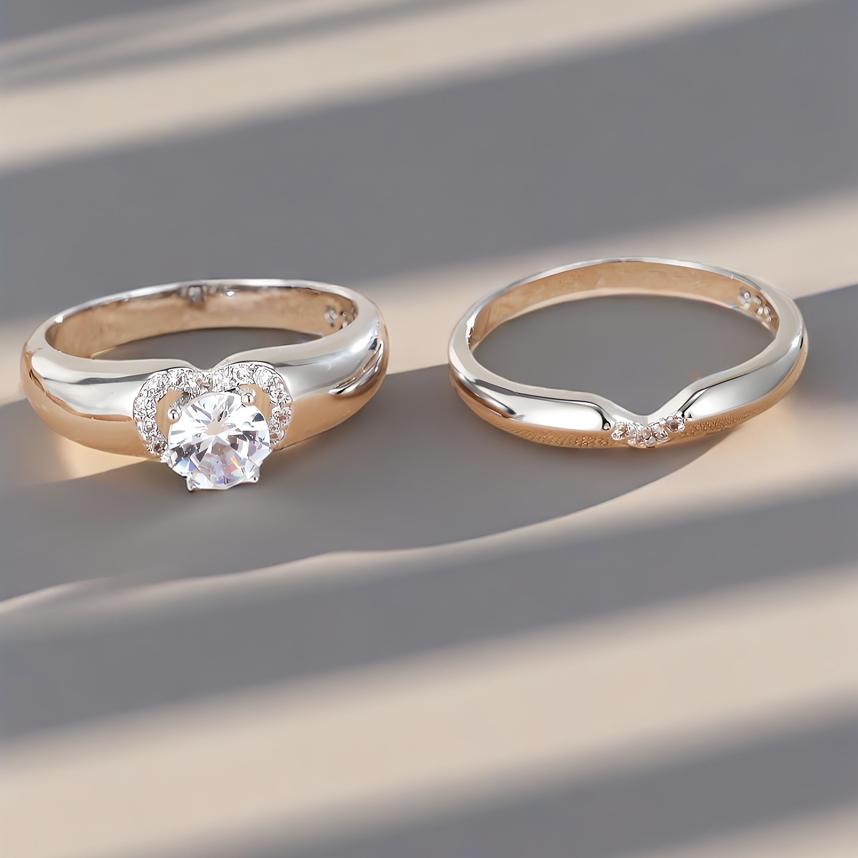 French Romantic Minimalist Heart-Shaped Couple Rings - Image 5