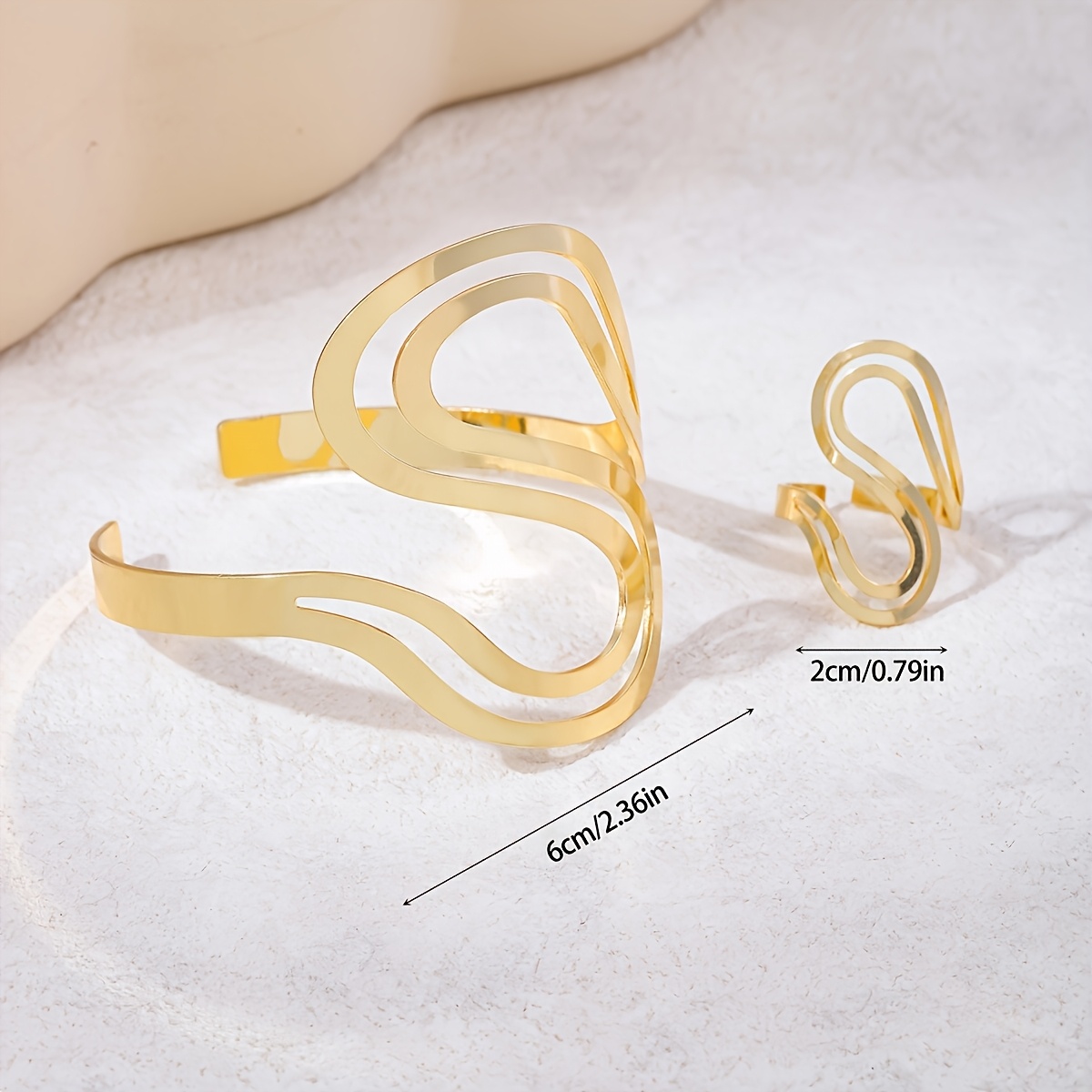 A Set of 2pcs Featuring a Double S-Shaped Design, Including a Women'S Bracelet And Ring. The Minimalist, Streamlined Open Bracelet Is Perfect for Everyday Wear And Makes a Great Gift - Image 2