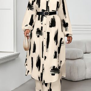 Plus Size, Ladies' Elegant Daily Commute Casual Printed 2pcs Set