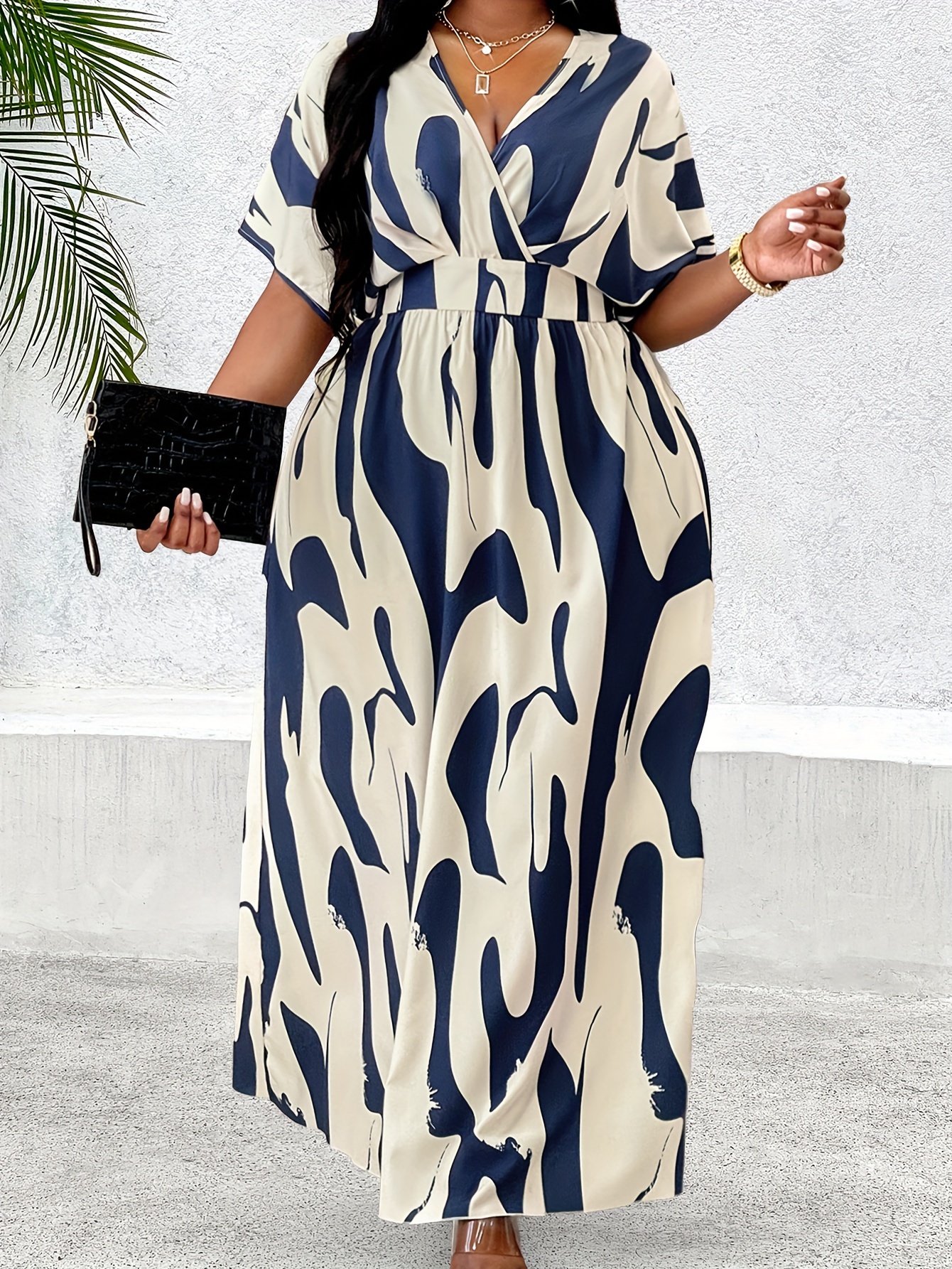 Plus Size - Plus Size - Plus-Size Women'S V-Neck Printed Dress