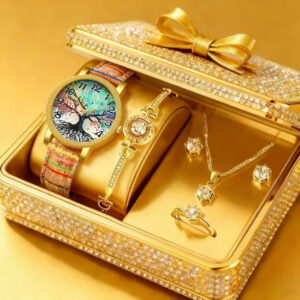 1pc Luxurious Business Quartz Watch and 5pcs of Jewelry | Ideal for Wedding Celebrations, Corporate Events, and Employee Gifts, Perfect for Daily Wear and Gift Occasions, Birthday and Holiday Gifts for Women, Relatives, Friends, Lovers, Mothers