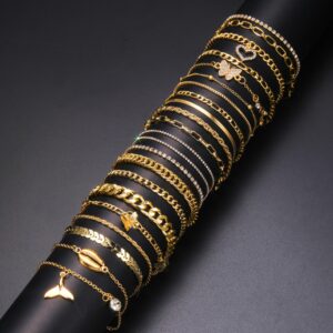 17pcs set of elegant Golden metal chain anklets