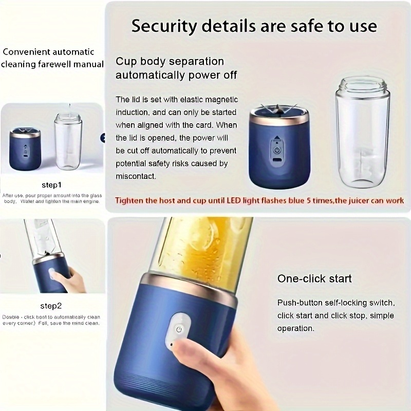 2-in-1 Portable Blender and Juicer | 6 Blades, USB Charging, Dual Cup Design | Ideal for Smoothies, Milkshakes, and Chilled Beverages - Perfect Gift for Valentine's, Thanksgiving, Christmas, and Mother'S Day - Image 3