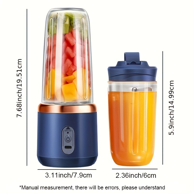 2-in-1 Portable Blender and Juicer | 6 Blades, USB Charging, Dual Cup Design | Ideal for Smoothies, Milkshakes, and Chilled Beverages - Perfect Gift for Valentine's, Thanksgiving, Christmas, and Mother'S Day - Image 4