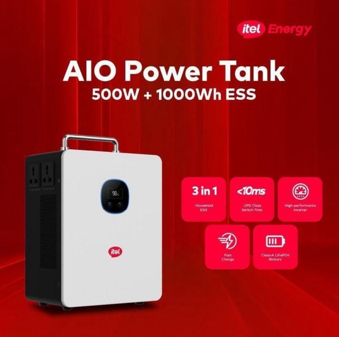 itel Energy itel Power Tank 500W Inverter + 1kWh LiFePO4 Battery All-in-One Solar Power Station - Image 3